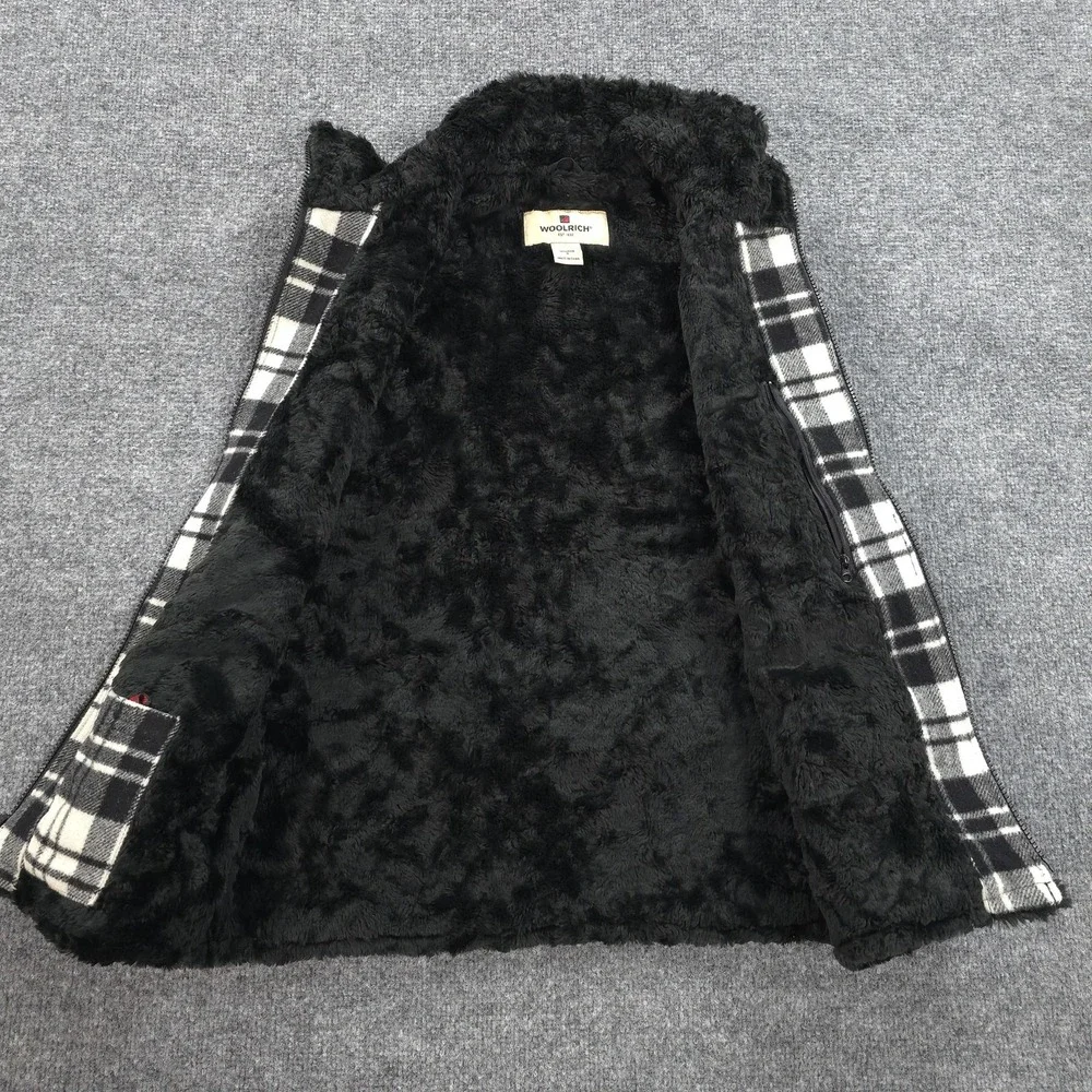 Woolrich Vest Womens Small Black White Moccasin Plaid Wool Fleece Lined Outdoors - Picture 2 of 12